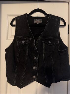 torrid Black Washed Denim Vest with Button Front